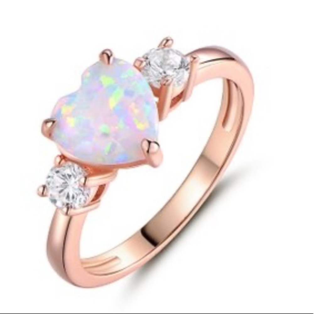 Lab-Created Fire Opal & Cubic Zirconia Heart Ring in size 10